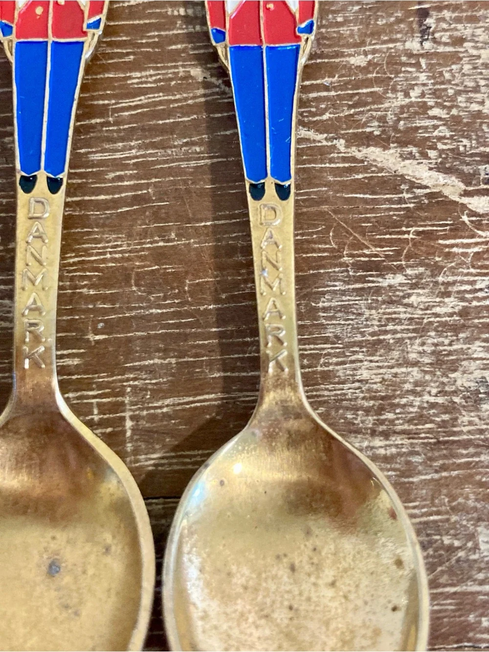 5 Vintage Gold Plated Souvenir Demitasse Spoons Denmark Soldiers